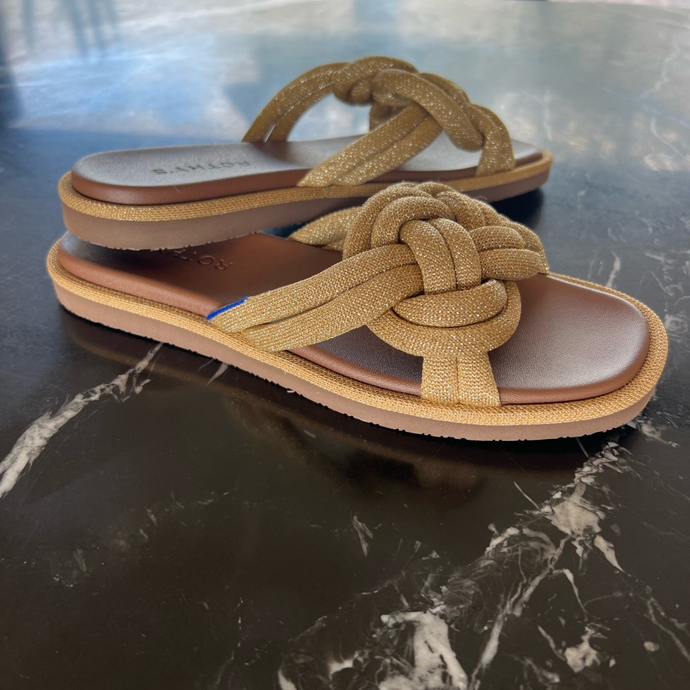 Rothy's Mustard Yellow/Gold Knotted Slide Sandals - Picture 9 of 9